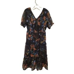 Lapis Floral Midi Dress - Black and Blue